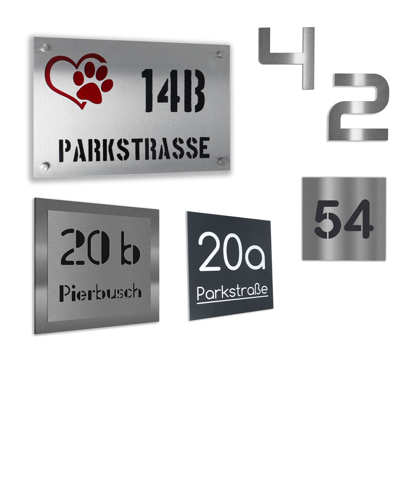 Edelstahl Hausnummern und Hausnummernschilder in verschiedenen Größen
