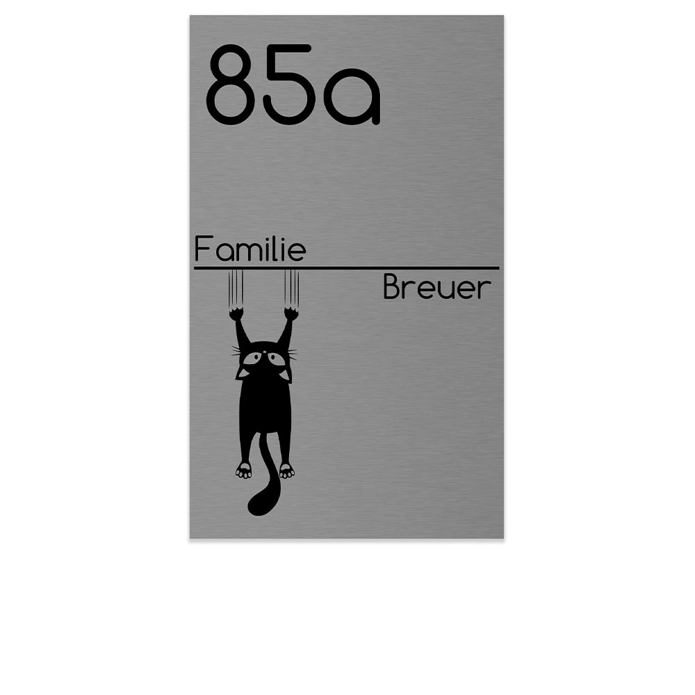 Edelstahl Schild mit Motiv Katze, individuell personalisierbar