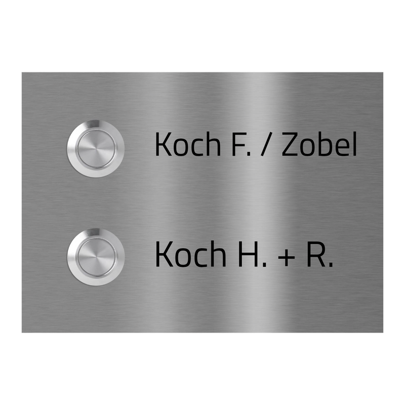Frankfurt 14 x 10 cm Edelstahl (V2A) Türklingel - Zweifamilienhaus Klingel - mit Gravur - Anthrazit oder Weiß - LED - Aufputz / Unterputz