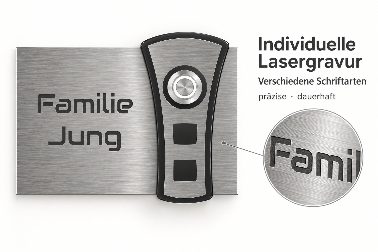 Individuelle Lasergravur auf der Leipzig Türklingel aus V2A Edelstahl