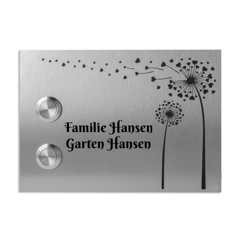 Edelstahl Türklingel Bonn für Zweifamilienhäuser Lasergravur 17 X 12 cm - Klingelschild mit LED – Aufputz / Unterputz