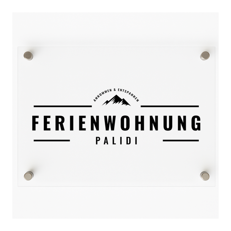 Firmenschild aus Acrylglas – 5 mm stark, personalisiert, inkl. Edelstahlhalter