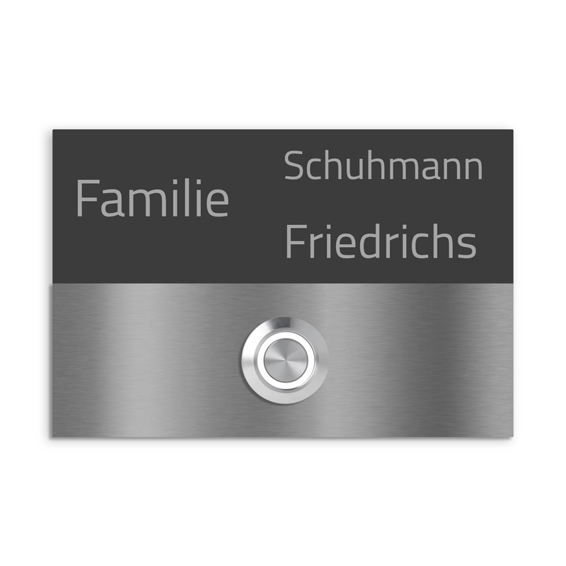 Türklingel Liverpool V2A Edelstahl mit LED & Gravur - Anthrazit/Weiß - 12x8cm