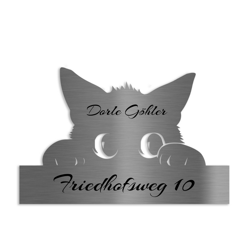 Türschild mit Katzenmotiv - personalisierbar - V2A Edelstahl
