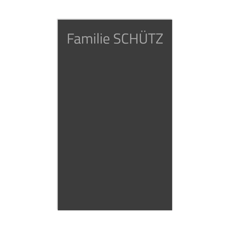 Farbige Edelstahlschilder in verschiedenen Größen. Individuell personalisierbar 40 Schriftarten über 200 Motive.