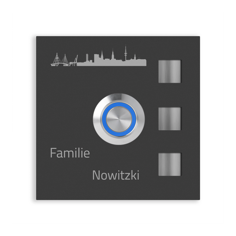 V2A Edelstahl Türklingel Köln 7x7cm LED - Gravur/UV-Druck - Anthrazit/Weiß