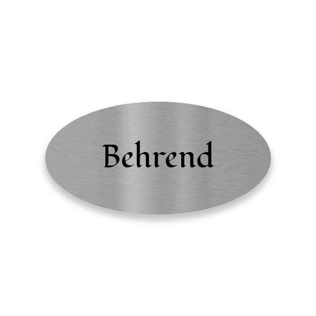 Edelstahl Türschild mit Gravur. Selbstklebend oder mit Bohrlöchern. Oval 8x4 cm oder 10x5 cm