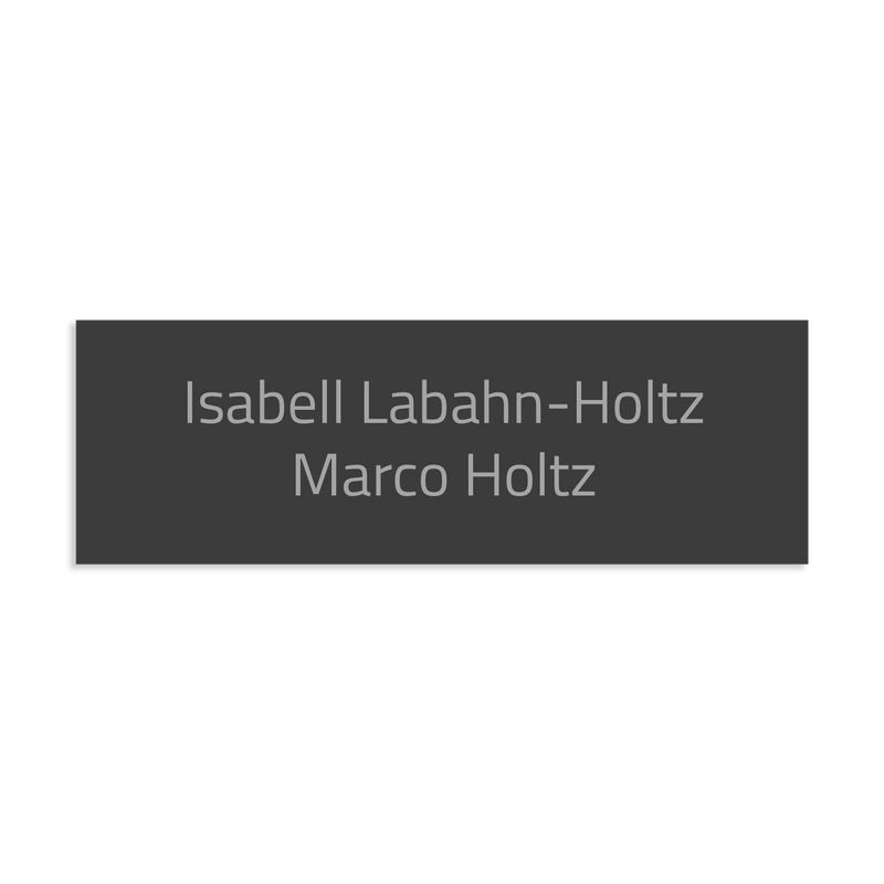 Farbige Edelstahlschilder in verschiedenen Größen. Individuell personalisierbar 40 Schriftarten über 200 Motive.