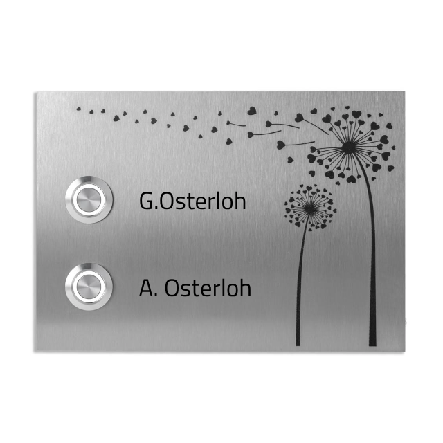 Edelstahl Türklingel Bonn für Zweifamilienhäuser Lasergravur 17 X 12 cm - Klingelschild mit LED – Aufputz / Unterputz
