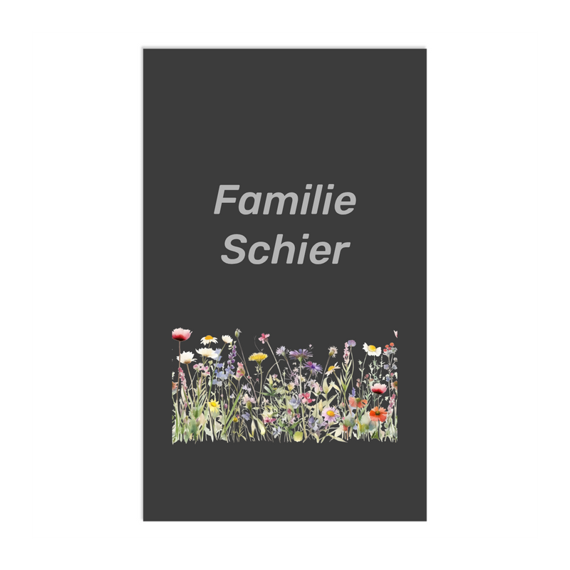 Farbige Edelstahlschilder in verschiedenen Größen. Individuell personalisierbar 40 Schriftarten über 200 Motive.