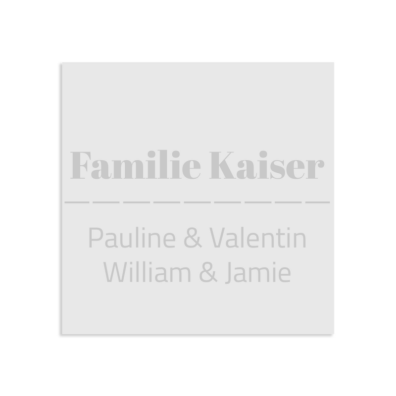 Farbige Edelstahlschilder in verschiedenen Größen. Individuell personalisierbar 40 Schriftarten über 200 Motive.