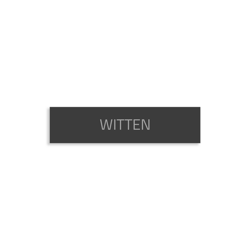 Farbige Edelstahlschilder in verschiedenen Größen. Individuell personalisierbar 40 Schriftarten über 200 Motive.