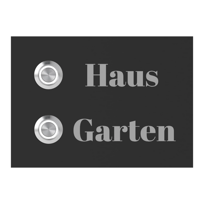 Frankfurt 14 x 10 cm Edelstahl (V2A) Türklingel - Zweifamilienhaus Klingel - mit Gravur - Anthrazit oder Weiß - LED - Aufputz / Unterputz