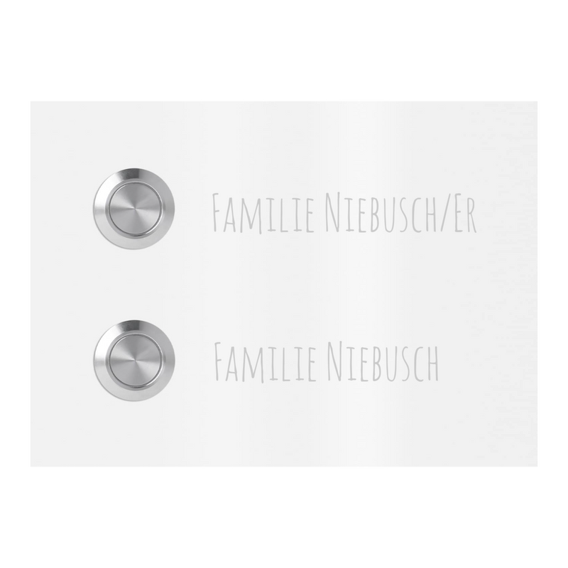Frankfurt 14 x 10 cm Edelstahl (V2A) Türklingel - Zweifamilienhaus Klingel - mit Gravur - Anthrazit oder Weiß - LED - Aufputz / Unterputz