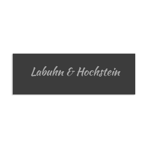 Farbige Edelstahlschilder in verschiedenen Größen. Individuell personalisierbar 40 Schriftarten über 200 Motive.