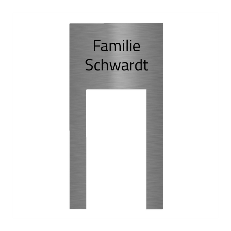 Dekorschild für "Ring Akku-Videotürklingel, Akku-Videotürklingel Plus und Akku-Videotürklingel Pro" aus V2A Edelstahl - 200 x 145 mm oder bei Gravur oben 100 X 200 mm- Weiß / Anthrazit pulverbeschichtet oder Edelstahl gebürstet