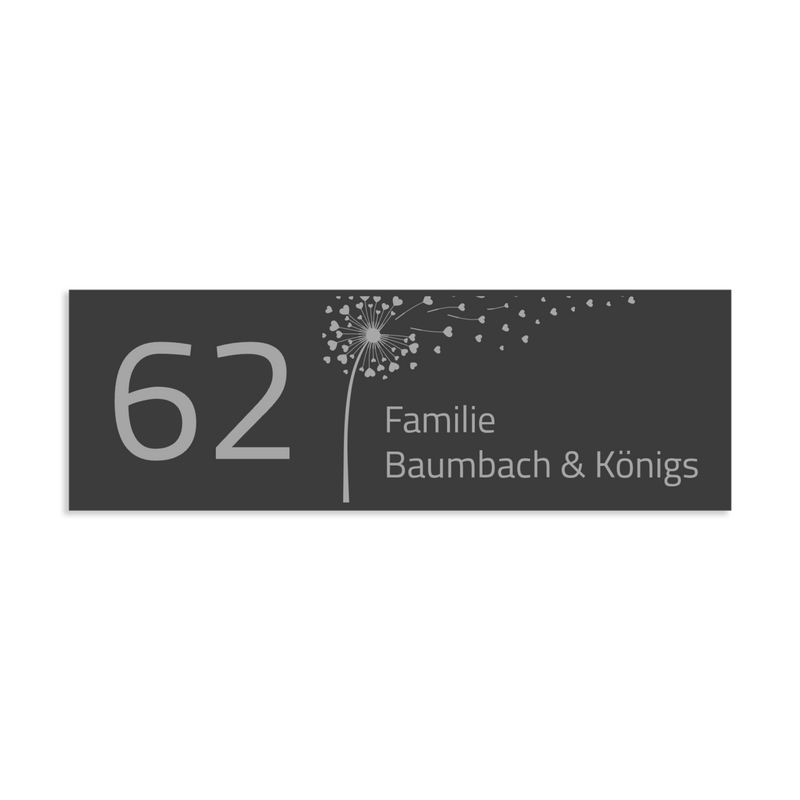 Farbige Edelstahlschilder in verschiedenen Größen. Individuell personalisierbar 40 Schriftarten über 200 Motive.