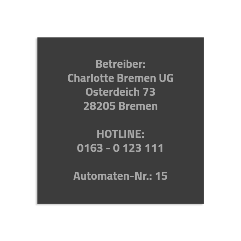 Farbige Edelstahlschilder in verschiedenen Größen. Individuell personalisierbar 40 Schriftarten über 200 Motive.