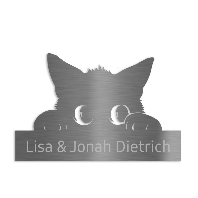 Türschild mit Katzenmotiv - personalisierbar - V2A Edelstahl