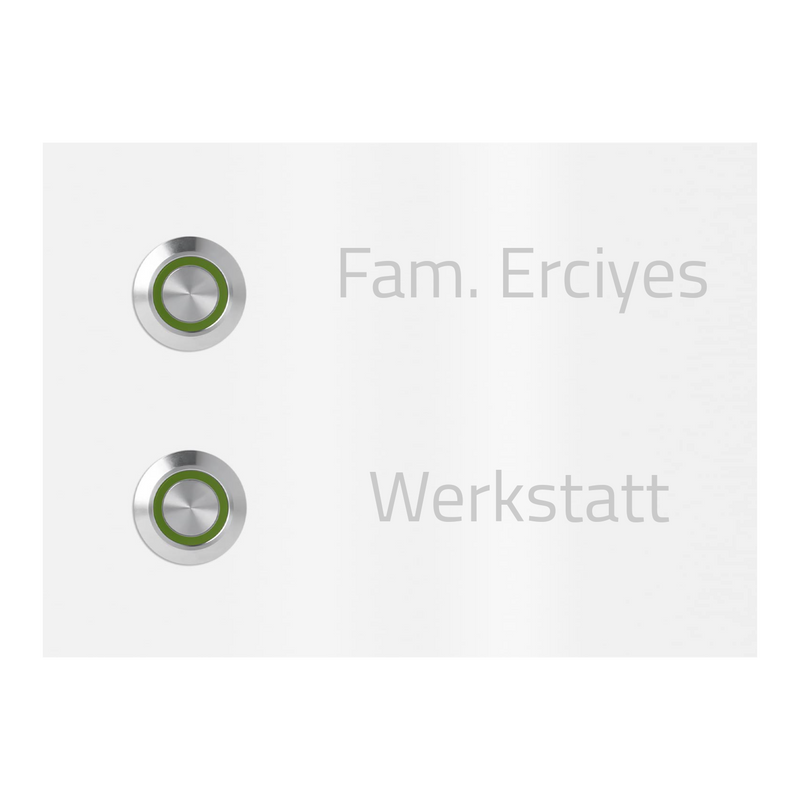 Frankfurt 14 x 10 cm Edelstahl (V2A) Türklingel - Zweifamilienhaus Klingel - mit Gravur - Anthrazit oder Weiß - LED - Aufputz / Unterputz