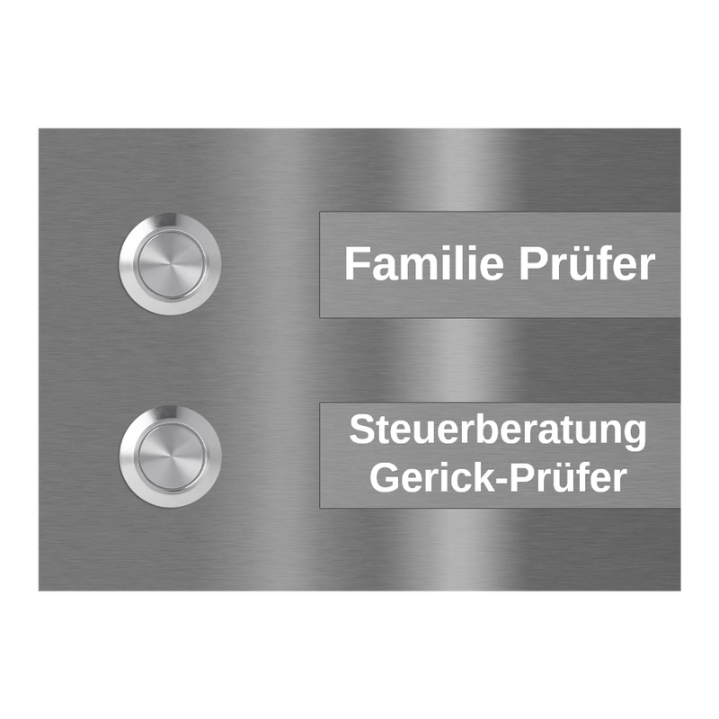 Hamburg 14 x 10 cm Edelstahl (V2A) Türklingel - Zweifamilienhaus Klingel - Gravurschild - Anthrazit / Weiß / Edelstahl - LED - Aufputz / Unterputz