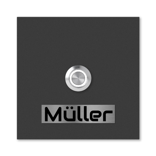 Bochum 10 x 10 cm Edelstahl (V2A) Türklingel - mit auswechselbaren Edelstahlschild zur Gravur - Anthrazit / Weiß - LED -  Aufputz / Unterputz
