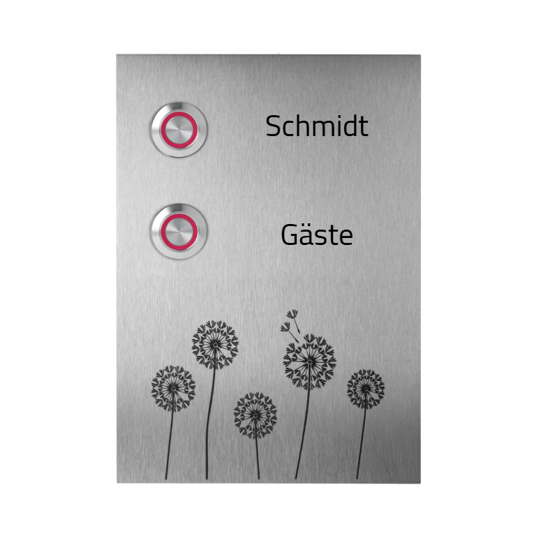 Kiel 12 x 17 cm Edelstahl (V2A) Türklingel - für Zweifamilienhäuser - mit Gravur - LED – Aufputz / Unterputz