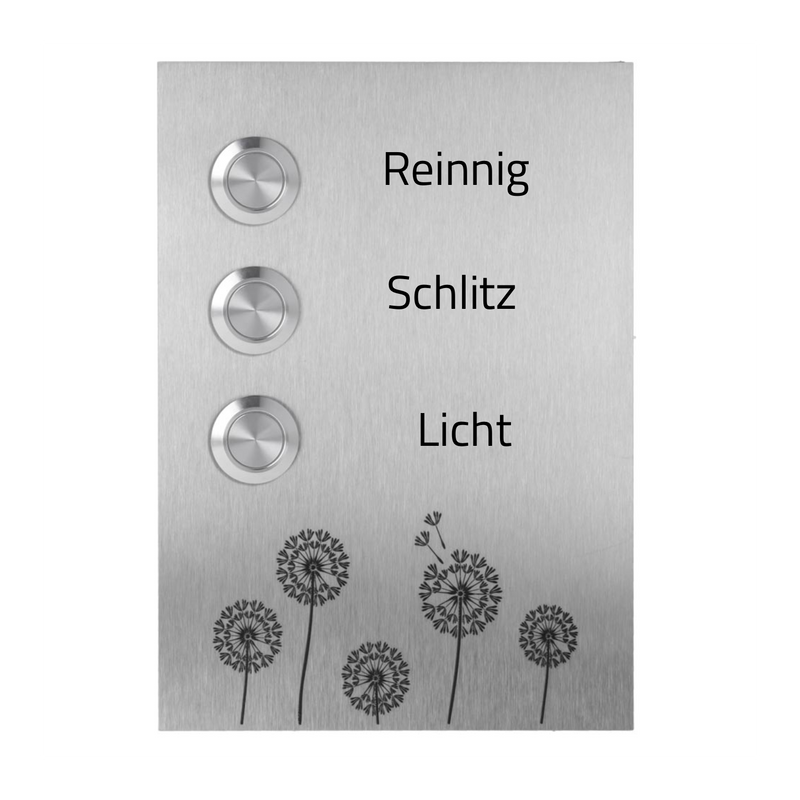 Kiel 12 x 17 cm Edelstahl (V2A) Türklingel - für Dreifamilienhäuser - mit Gravur - LED – Aufputz / Unterputz