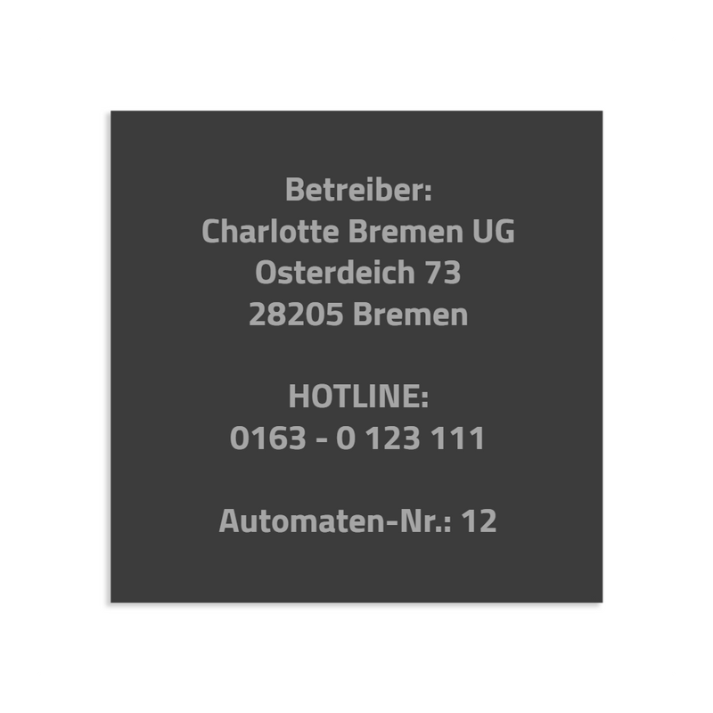 Farbige Edelstahlschilder in verschiedenen Größen. Individuell personalisierbar 40 Schriftarten über 200 Motive.