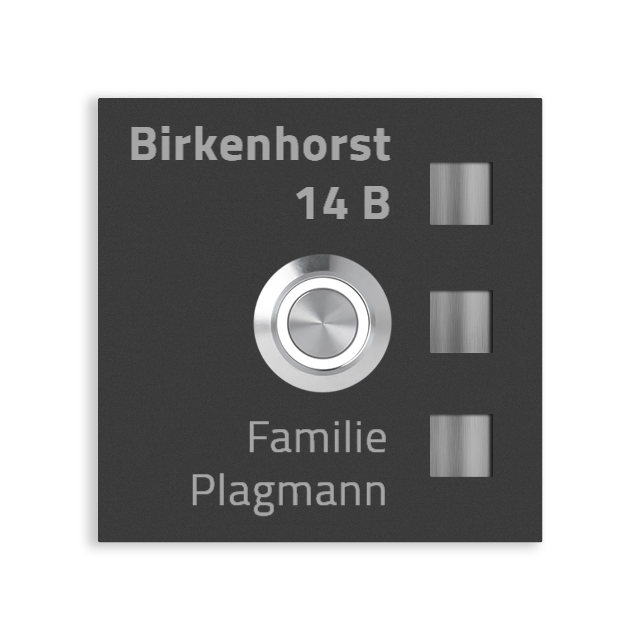 Köln 7 x 7 cm Edelstahl (V2A) Türklingel - mit Gravur - Anthrazit / Weiß / Edelstahl und Edelstahl gebürstet -  LED - Aufputz / Unterputz