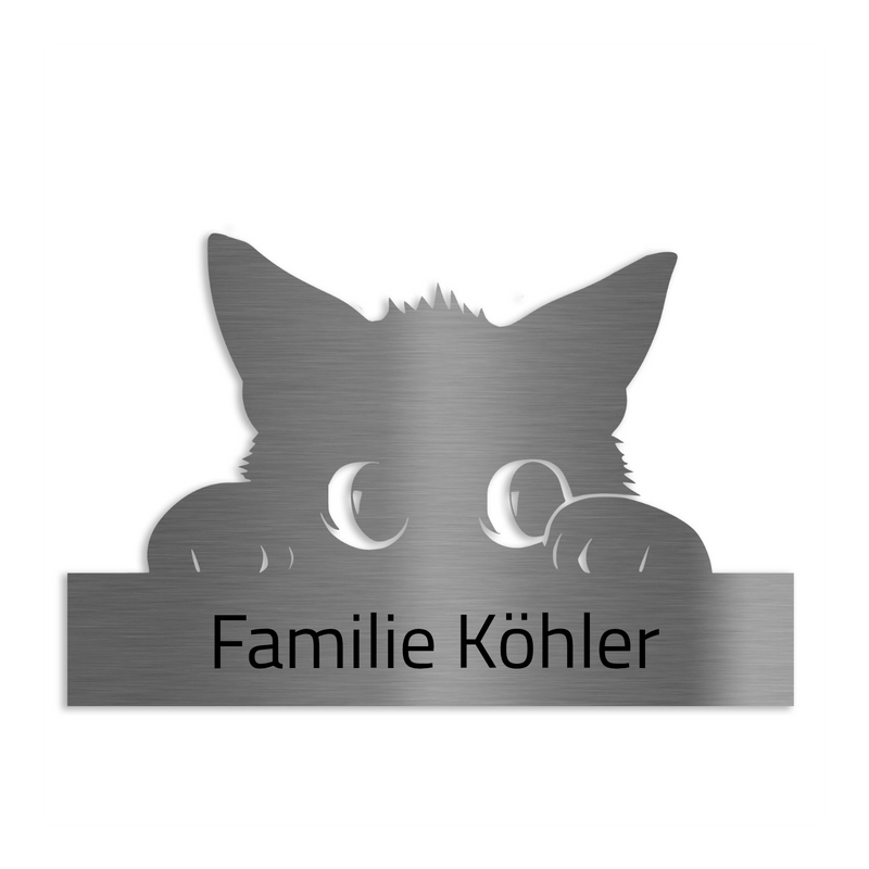Türschild mit Katzenmotiv - personalisierbar - V2A Edelstahl