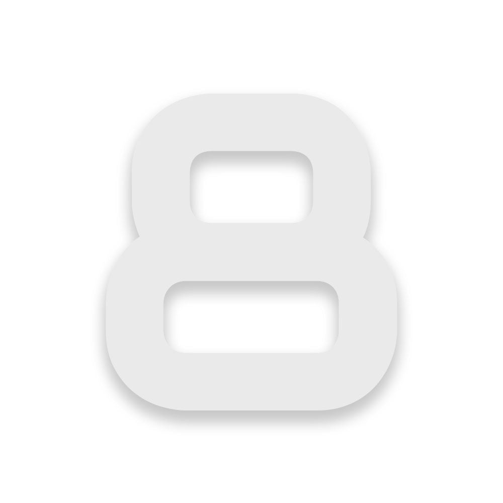 Weiß pulverbeschichtete Hausnummern Ziffern und Buchstaben in verschiedenen Höhen wählbar Schrift AUDIOWIDE aus Edelstahl V2A