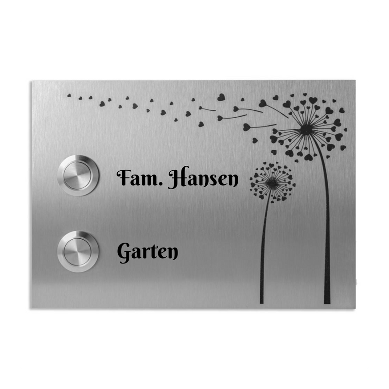 Edelstahl Türklingel Bonn für Zweifamilienhäuser Lasergravur 17 X 12 cm - Klingelschild mit LED – Aufputz / Unterputz