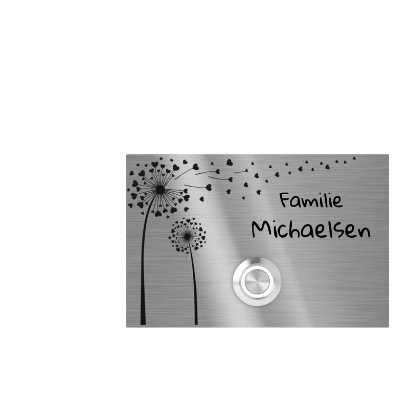 London 12 x 8 cm Edelstahl (V2A) Türklingel - "Pusteblume" - mit Gravur - Anthrazit / Weiß / Edelstahl - LED - Aufputz / Unterputz