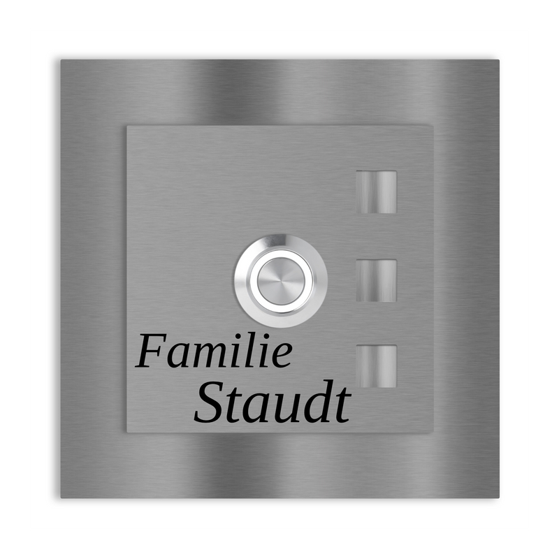 Manhatten 10 x 10 cm Edelstahl (V2A) Türklingel - mit Gravur - Anthrazit / Weiß / Edelstahl und Edelstahl gebürstet - LED - Aufputz / Unterputz