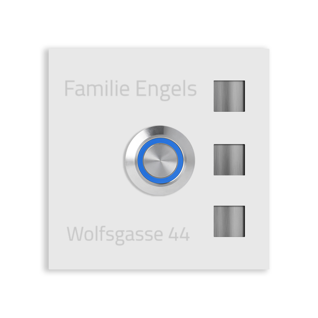 Köln 7 x 7 cm Edelstahl (V2A) Türklingel - mit Gravur - Anthrazit / Weiß / Edelstahl und Edelstahl gebürstet -  LED - Aufputz / Unterputz