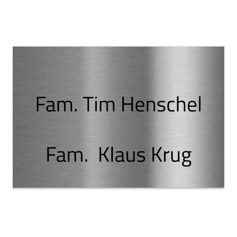 V2A Edelstahlschild in verschiedenen Größen, individuell personalisierbar.