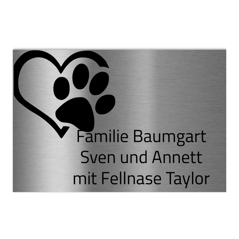 V2A Edelstahlschild in verschiedenen Größen, individuell personalisierbar.