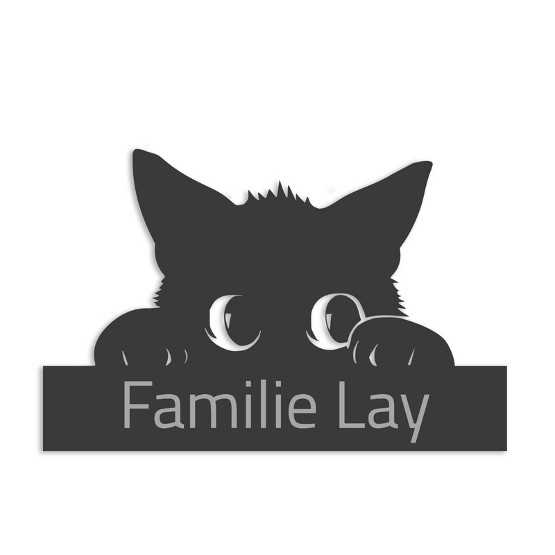 Türschild mit Katzenmotiv - personalisierbar - V2A Edelstahl
