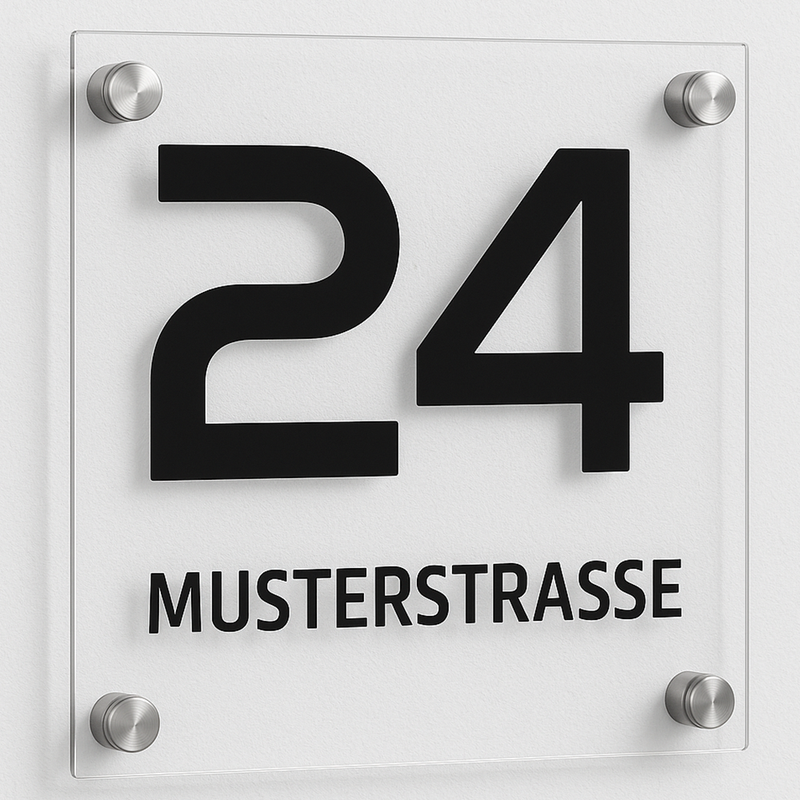 Hausnummernschild aus Acryl – personalisierbar & wetterfest – inkl. Edelstahl-Abstandshalter
