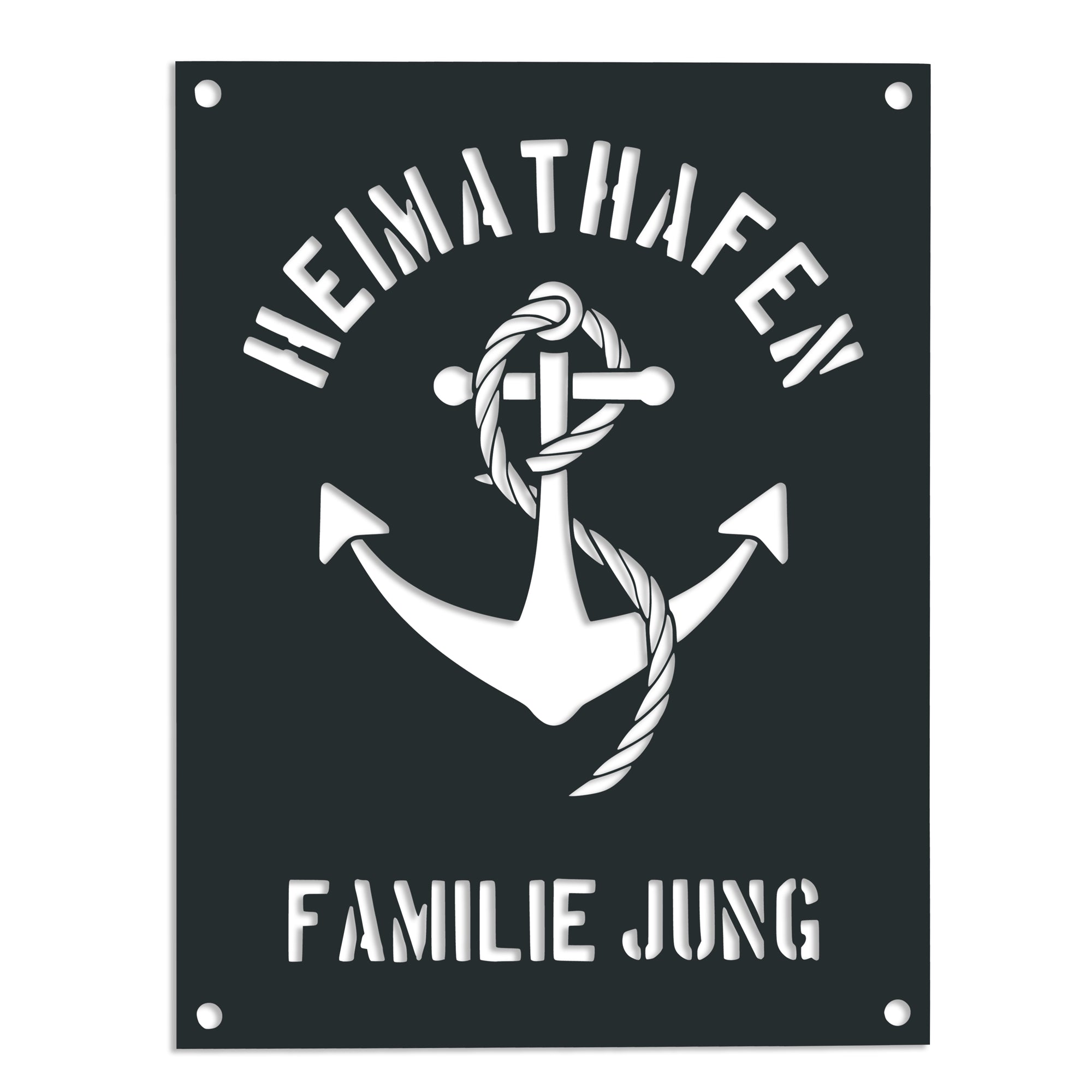 Personalisierbares (V2A) Edelstahl Wandschild Heimathafen Deko Schild Türschild mit Motiv Anker – Text ausgelasert