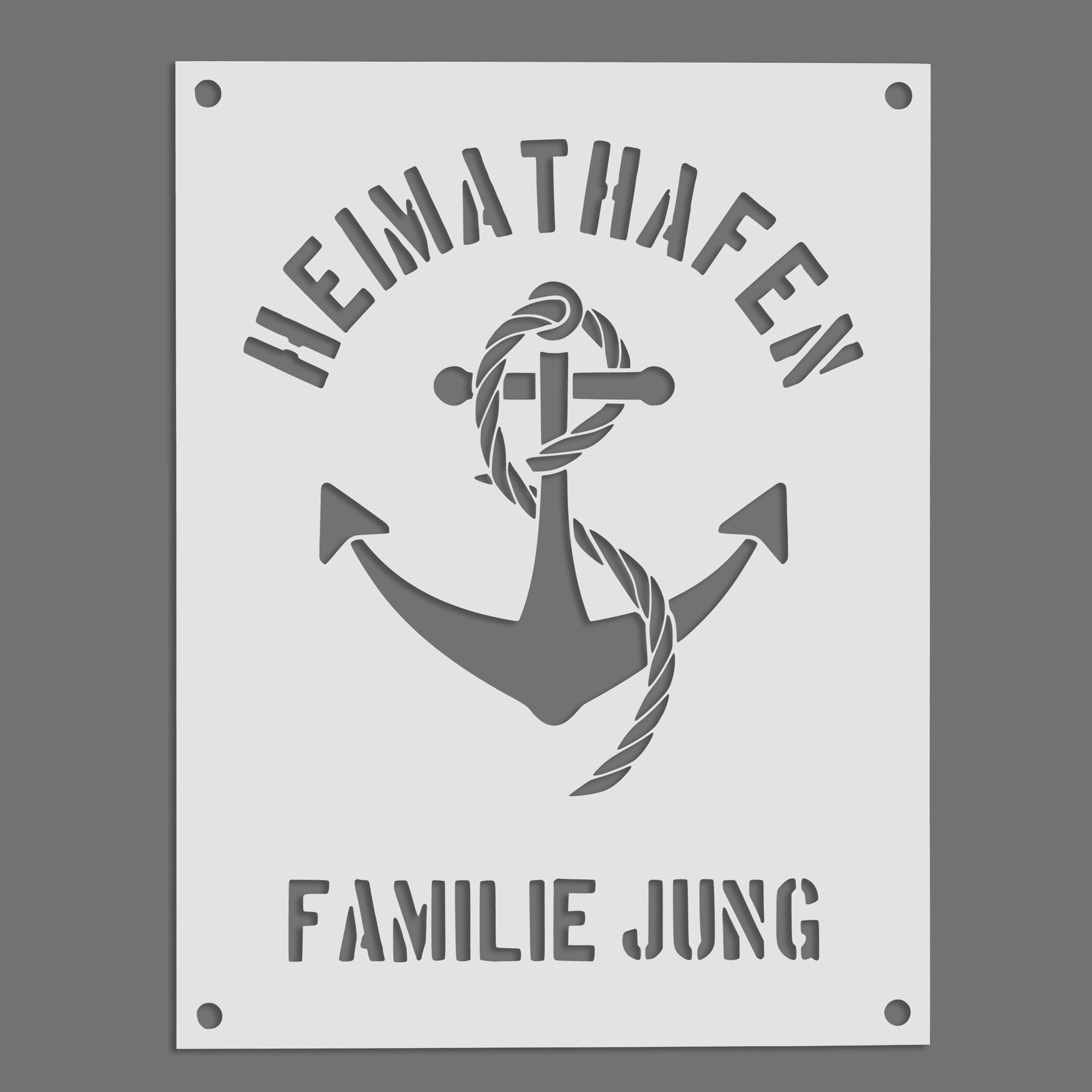 Personalisierbares (V2A) Edelstahl Wandschild Heimathafen Deko Schild Türschild mit Motiv Anker – Text ausgelasert
