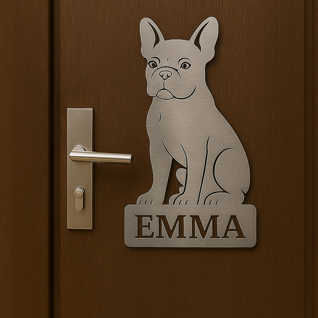 Türschild mit französischer Bulldogge v2a Edelstahl