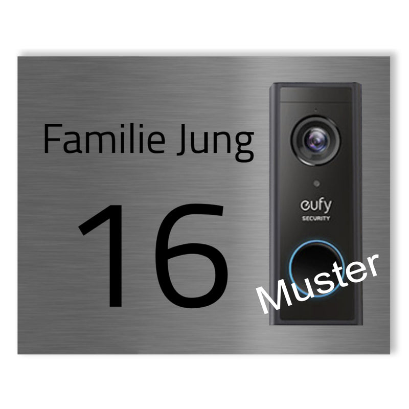 Dekorschild für Eufy S220 - V2A Edelstahl Türschild 16x20cm oder 22x10cm - Weiß/Anthrazit/Gebürstet