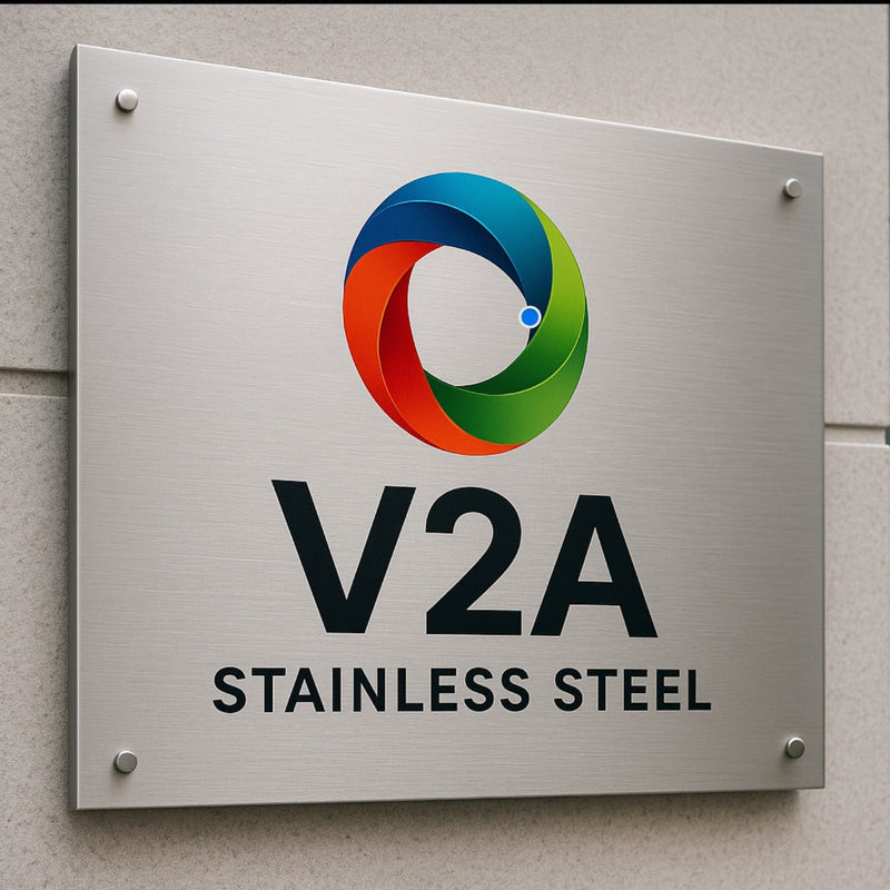Personalisiertes V2A Edelstahl Schild – gebürstet, 1,5 mm, mit Lasergravur oder UV-Druck für Firma, Praxis, Haus & Eingang