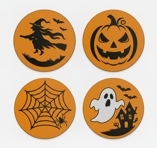 Halloweeen Untersetzer Geist Kürbis Spinnennetz Hexe