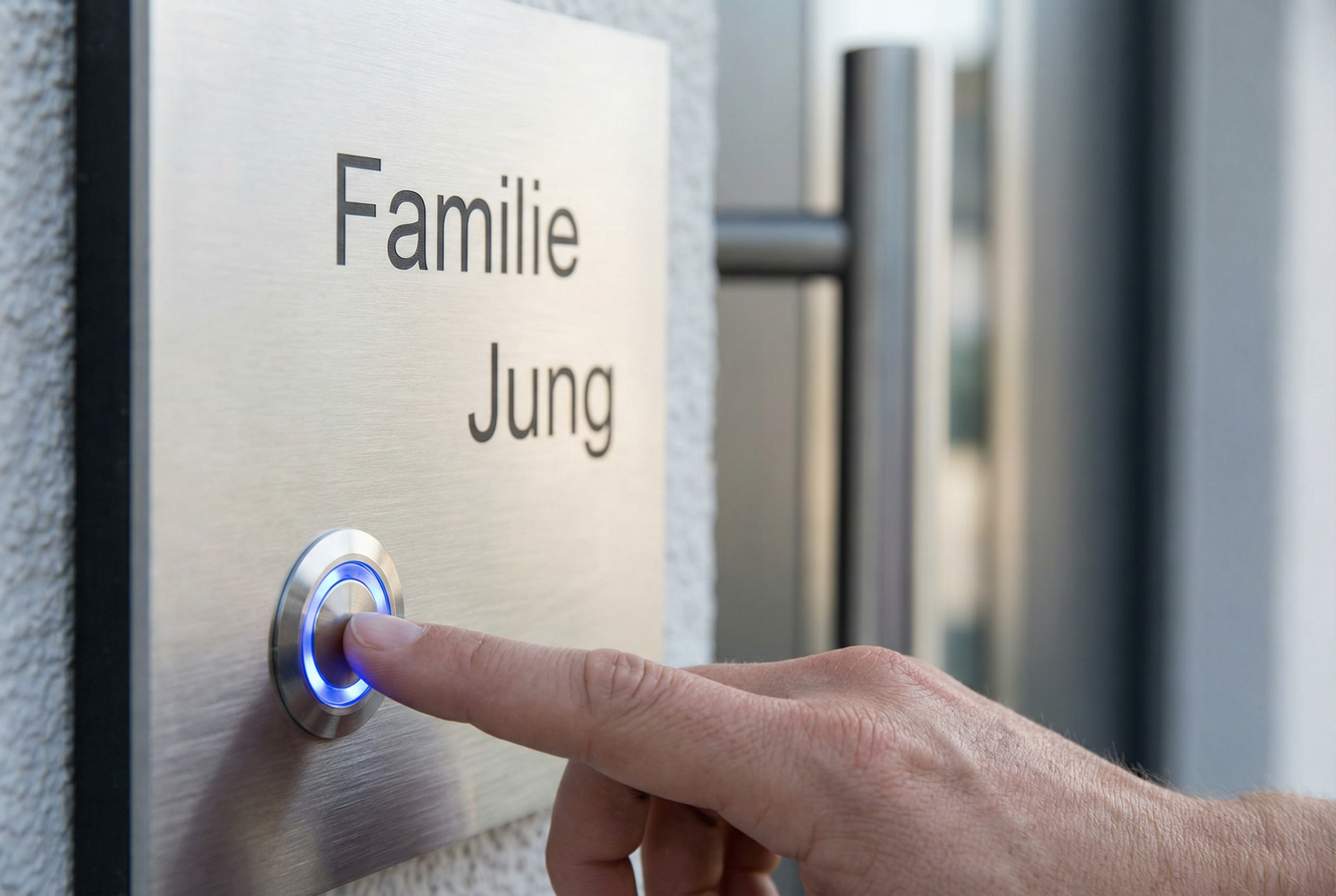 Hand betätigt Lünen Türklingel - Detail der ergonomischen Bedienung