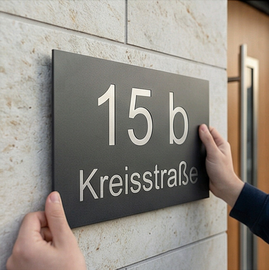 V2A Edelstahl Hausnummern Schild anthrazit pulverbeschichtet