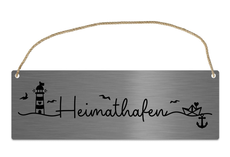 Maritimes Türschild Heimathafen aus V2A Edelstahl 30x10 cm