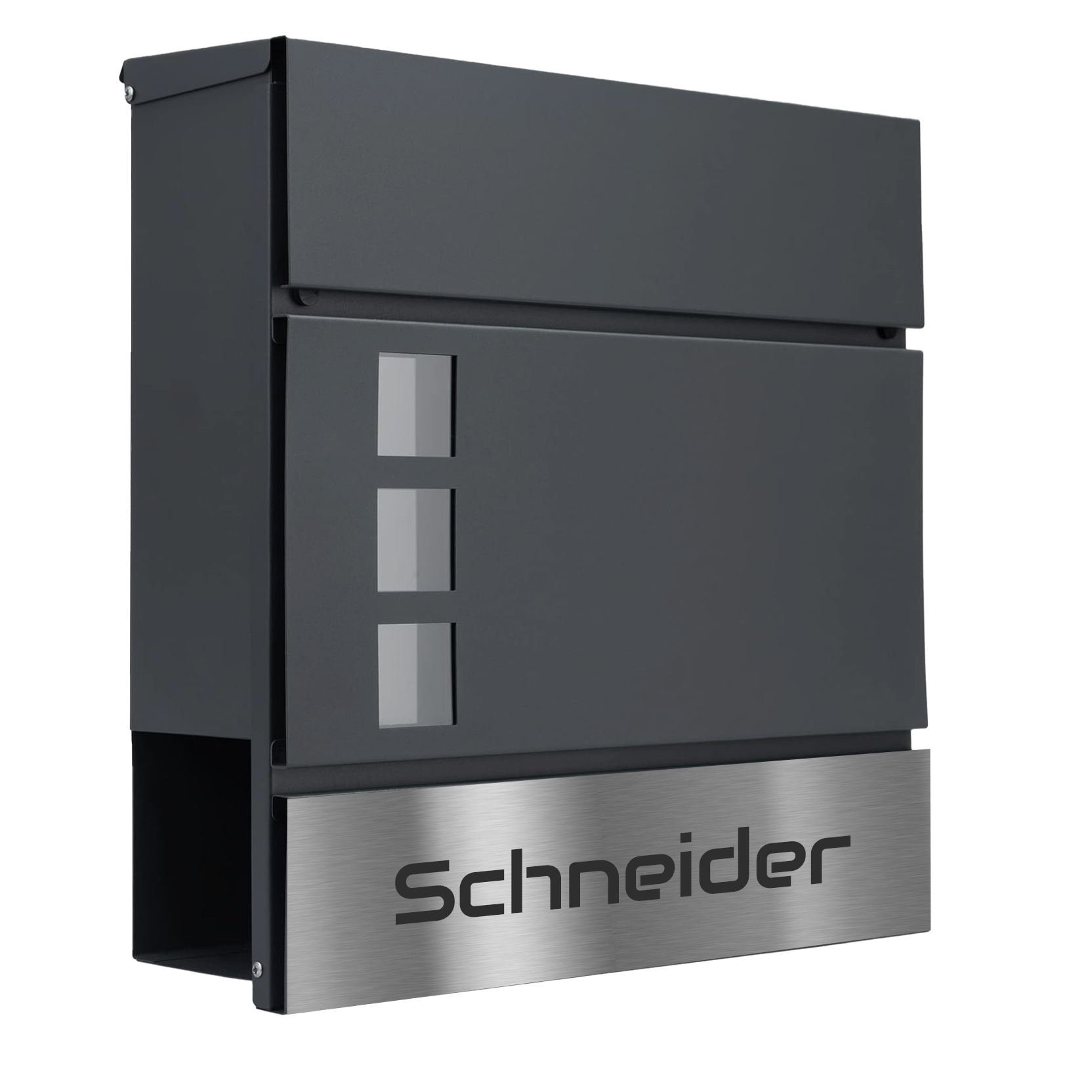 Moderner Briefkasten Manhatten mit Zeitungsfach - Anthrazit pulverbeschichtet individuell personalisierbar